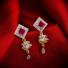 Pink and Majenta color Earrings in Metal Alloy studded with CZ Diamond & Gold Rodium Polish : 1640894