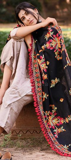 Casual Black and Grey color Dupatta in Cotton fabric with Embroidered, Thread work : 1640933