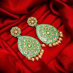Green color Earrings in Metal Alloy studded with Pearl & Gold Rodium Polish : 1641023