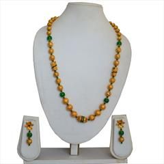 Green color Necklace in Copper studded with Beads & Gold Rodium Polish : 1641760