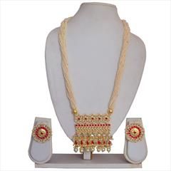 White and Off White color Necklace in Copper studded with Beads, Kundan, Pearl & Gold Rodium Polish : 1641769
