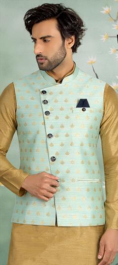 Blue color Nehru Jacket in Jacquard fabric with Weaving work : 1642545