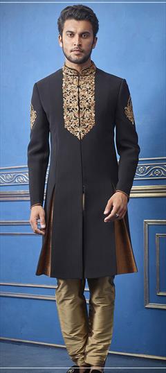 Black and Grey color IndoWestern Dress in Imported fabric with Embroidered, Thread work : 1643125