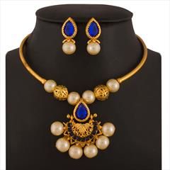 Blue, White and Off White color Necklace in Metal Alloy studded with Austrian diamond, Kundan & Gold Rodium Polish : 1643187