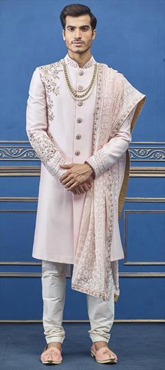 Pink and Majenta color Sherwani in Silk fabric with Thread, Zardozi, Zari work : 1643355