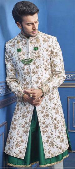 White and Off White color Sherwani in Silk fabric with Thread, Zardozi, Zari work : 1643369