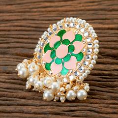 Multicolor color Ring in Brass studded with Kundan, Pearl & Gold Rodium Polish : 1643879
