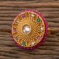 Pink and Majenta color Ring in Brass studded with Pearl & Gold Rodium Polish : 1643896