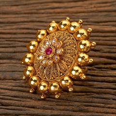 Pink and Majenta color Ring in Brass studded with CZ Diamond & Gold Rodium Polish : 1643946