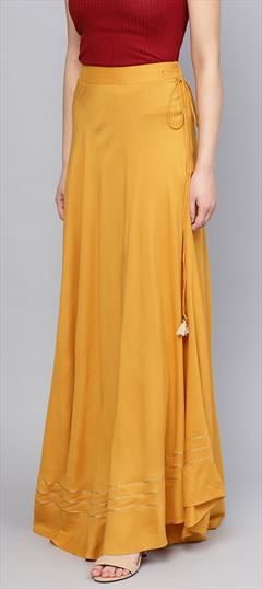 Casual Yellow color Skirt in Rayon fabric with Lace work : 1644009