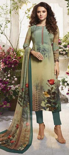 Bollywood Multicolor color Salwar Kameez in Crepe Silk fabric with Straight Digital Print, Floral work : 1644155