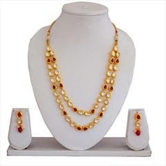 Red and Maroon color Necklace in Copper studded with Kundan & Gold Rodium Polish : 1644316