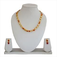 Red and Maroon color Necklace in Copper studded with Kundan & Gold Rodium Polish : 1644317