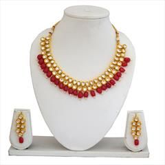 Red and Maroon color Necklace in Copper studded with Kundan & Gold Rodium Polish : 1644320