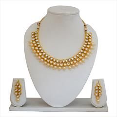 White and Off White color Necklace in Copper studded with Kundan, Pearl & Gold Rodium Polish : 1644323