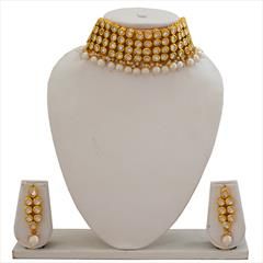 White and Off White color Necklace in Copper studded with Kundan & Gold Rodium Polish : 1644336