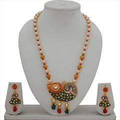 Green, Red and Maroon color Pendant in Copper studded with Pearl & Gold Rodium Polish : 1644394