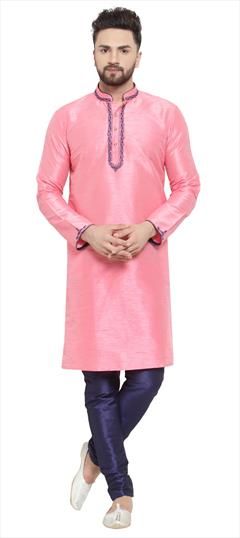 Pink and Majenta color Kurta Pyjamas in Dupion Silk fabric with Embroidered, Thread work : 1644461