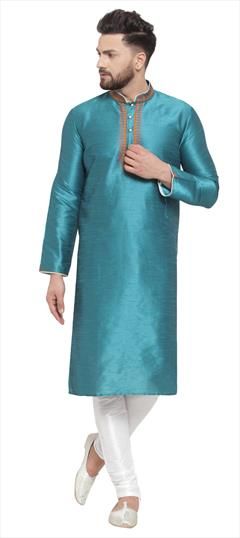 Blue color Kurta Pyjamas in Dupion Silk fabric with Embroidered, Thread work : 1644464