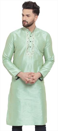 Green color Kurta in Dupion Silk fabric with Embroidered, Thread work : 1644473