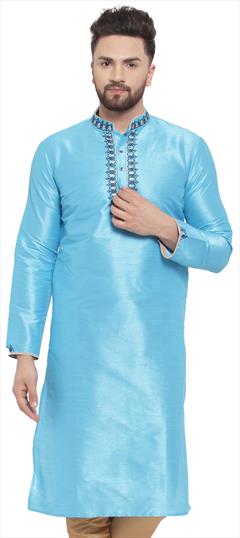 Blue color Kurta in Dupion Silk fabric with Embroidered, Thread work : 1644476