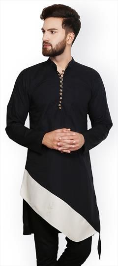 Black and Grey color Kurta in Cotton fabric with Thread work : 1644547