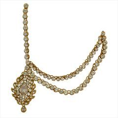 White and Off White color Mang Tikka in Brass studded with Kundan & Gold Rodium Polish : 1644591