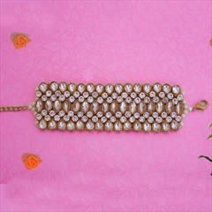 White and Off White color Bracelet in Brass studded with Kundan & Gold Rodium Polish : 1644602
