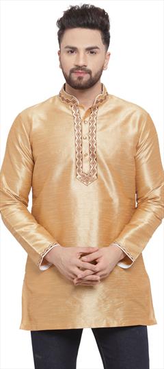 Gold color Kurta in Dupion Silk fabric with Embroidered, Thread work : 1644603