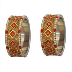 Red and Maroon color Bangles in Brass studded with CZ Diamond, Pearl & Gold Rodium Polish : 1644630
