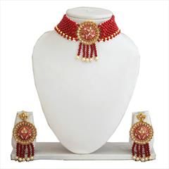 Red and Maroon color Necklace in Copper studded with Kundan & Gold Rodium Polish : 1644648