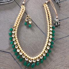 Green, White and Off White color Necklace in Metal Alloy studded with Kundan & Gold Rodium Polish : 1645121