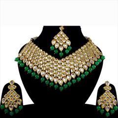 Green, White and Off White color Necklace in Metal Alloy studded with Kundan & Gold Rodium Polish : 1645124
