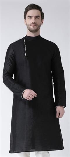 Black and Grey color Kurta in Dupion Silk fabric with Thread work : 1645379