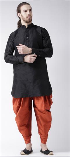 Black and Grey color Dhoti Kurta in Dupion Silk fabric with Thread work : 1645489