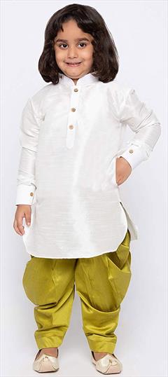 White and Off White color Boys Dhoti Kurta in Dupion Silk fabric with Thread work : 1645573
