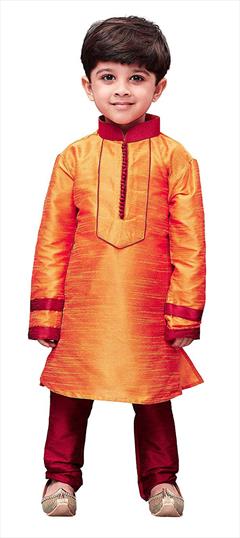 Orange color Boys Kurta Pyjama in Dupion Silk fabric with Thread work : 1645576