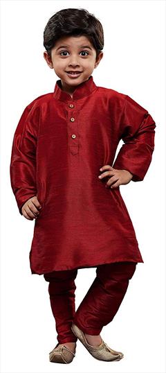 Red and Maroon color Boys Kurta Pyjama in Dupion Silk fabric with Thread work : 1645583