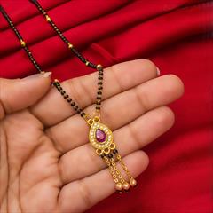 Pink and Majenta color Mangalsutra in Metal Alloy studded with Austrian diamond, Pearl & Gold Rodium Polish : 1645666