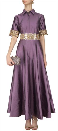 Engagement, Festive, Mehendi Sangeet Purple and Violet color Salwar Kameez in Art Silk fabric with Anarkali Bugle Beads, Embroidered, Resham, Thread work : 1647768