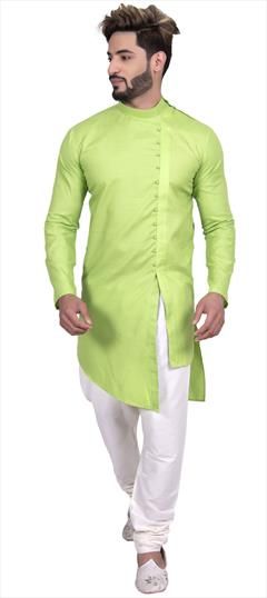 Green color IndoWestern Dress in Cotton fabric with Thread work : 1648472
