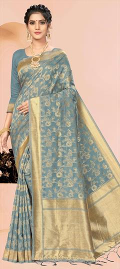 Casual, Traditional Black and Grey color Saree in Art Silk, Silk fabric with South Weaving work : 1648762