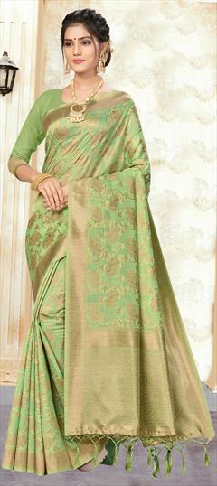 Casual, Traditional Green color Saree in Art Silk, Silk fabric with South Weaving work : 1648764