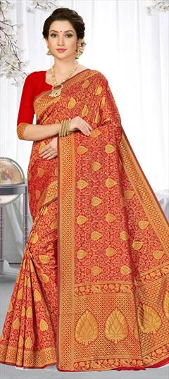 Casual, Traditional Red and Maroon color Saree in Art Silk, Silk fabric with South Weaving work : 1648807