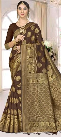 Casual, Traditional Beige and Brown color Saree in Art Silk, Silk fabric with South Weaving work : 1648843