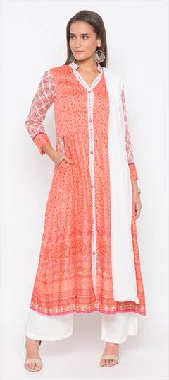Festive, Party Wear Pink and Majenta color Salwar Kameez in Cotton fabric with A Line Printed work : 1649810