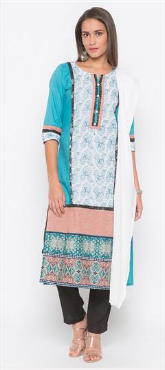 Festive, Party Wear Multicolor color Salwar Kameez in Cotton fabric with Straight Printed work : 1649815