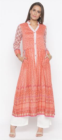 Festive, Party Wear Pink and Majenta color Tunic with Bottom in Cotton fabric with Printed work : 1649842