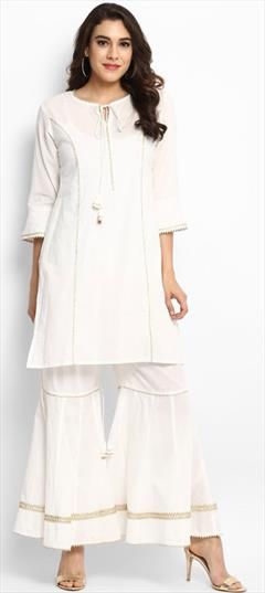 Party Wear White and Off White color Tunic with Bottom in Rayon fabric with Gota Patti work : 1650802