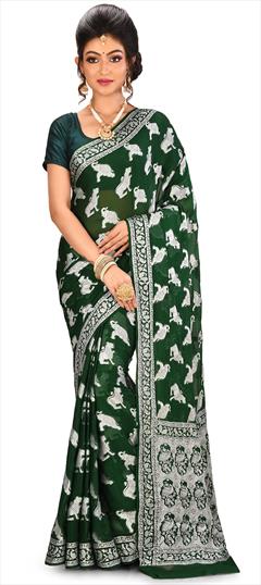 Traditional, Wedding Green color Saree in Banarasi Silk, Silk fabric with South Weaving work : 1651321